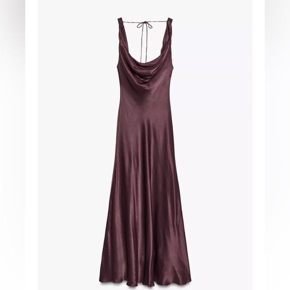 Zara NWT satin long dress burgundy 8257/934 - Picture 7 of 11